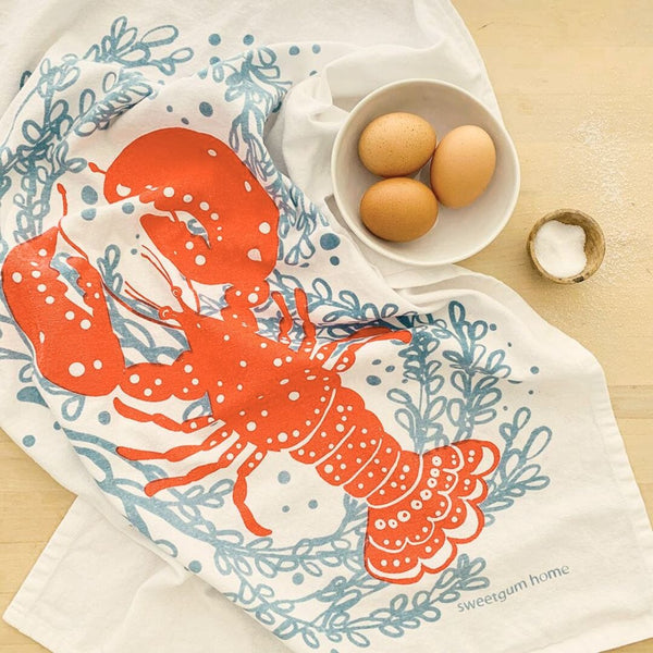 Lobster Bloomsbury Tea Towel - Hand Silk Screened Cotton Kitchen Towel