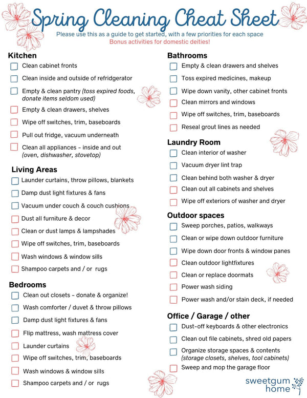 Spring Cleaning Cheat Sheet - sweetgum home, LLC