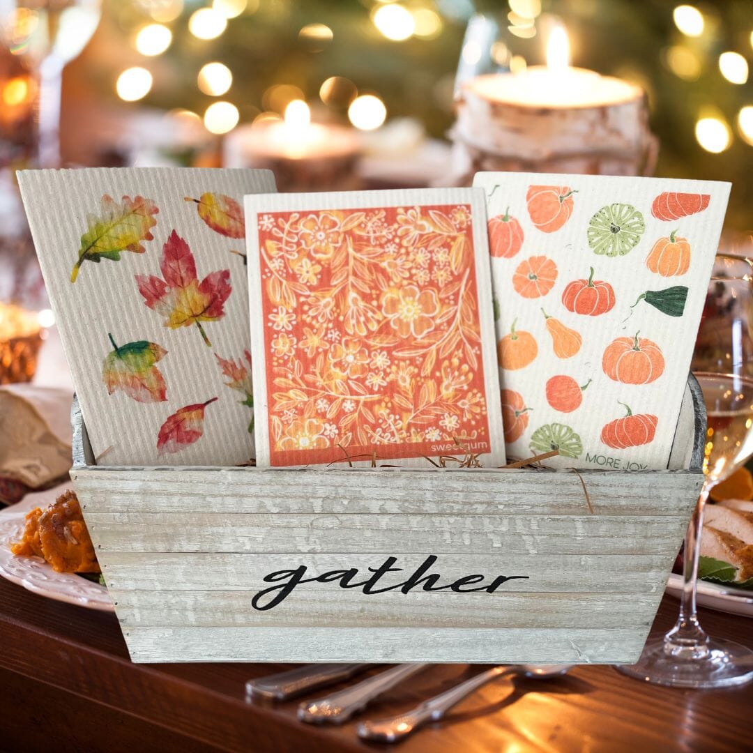Bundle of 3 Swedish Dishcloths | Autumn Leaves, Orange Flowers, Pumpkins & Gourds Swedish Dishcloths sweetgum textiles company, LLC 