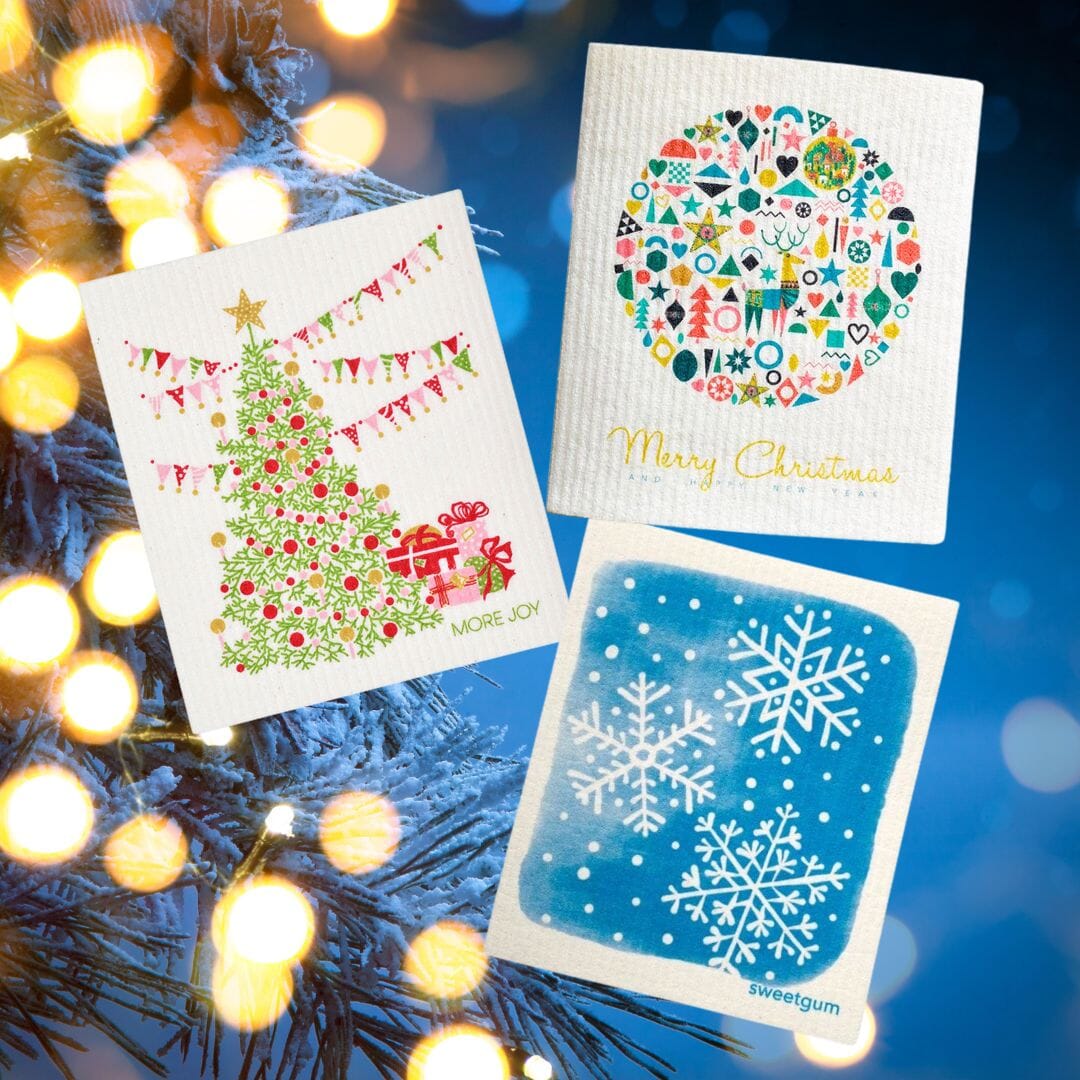 Bundle of 3 Swedish Dishcloths | Christmas Tree, Ornament & Snowflakes Swedish Dishcloths sweetgum textiles company, LLC 