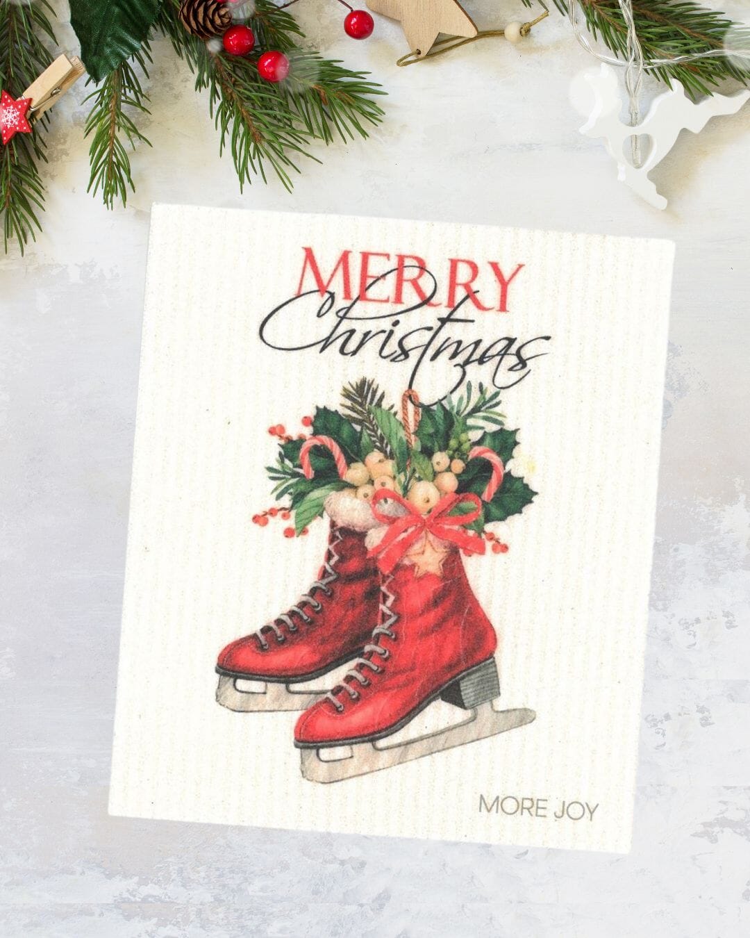 Christmas Red Ice Skates | Holiday Swedish Dishcloth Swedish Dishcloths SWEETGUM TEXTILES CO., LLC 