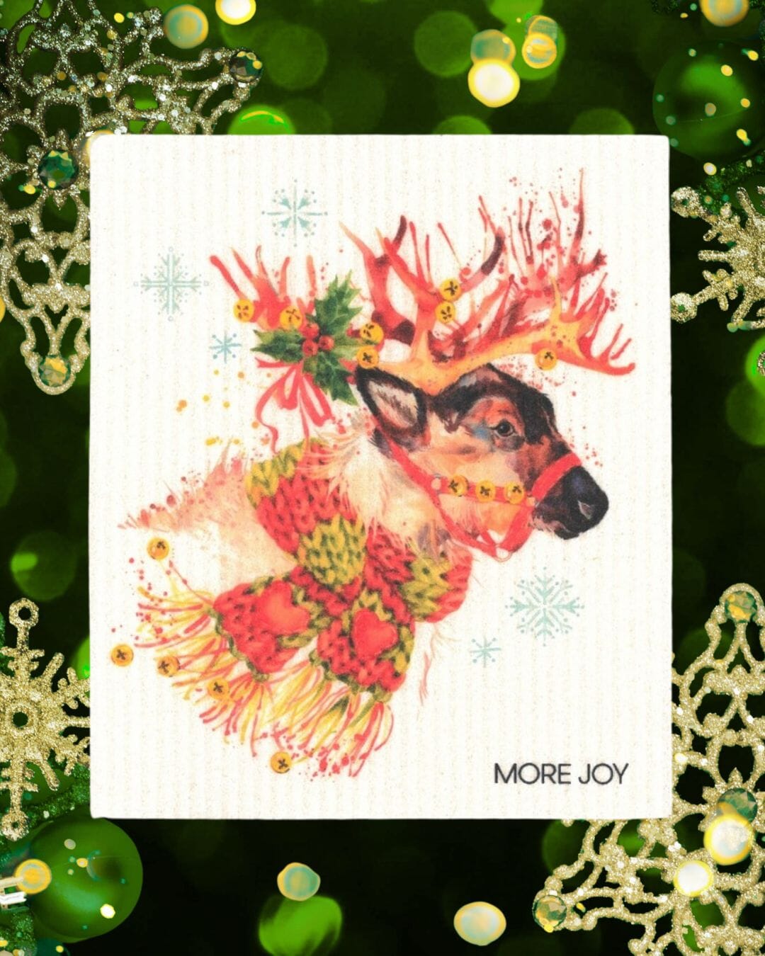 Festival Reindeer Swedish dishcloth | Christmas & Winter Swedish Dishcloths sweetgum textiles company, LLC 