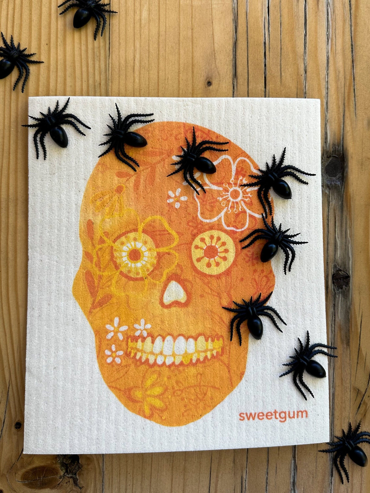 Halloween Skull Swedish Dishcloth | Orange Swedish Dishcloths sweetgum textiles company, LLC 