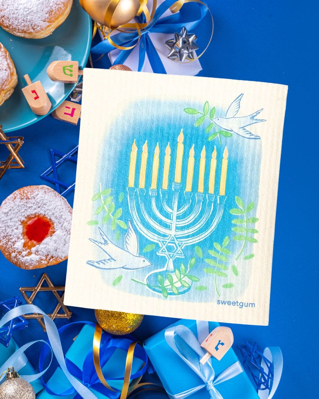 Happy Hanukkah Swedish Dishcloth Swedish Dishcloths sweetgum textiles company, LLC 