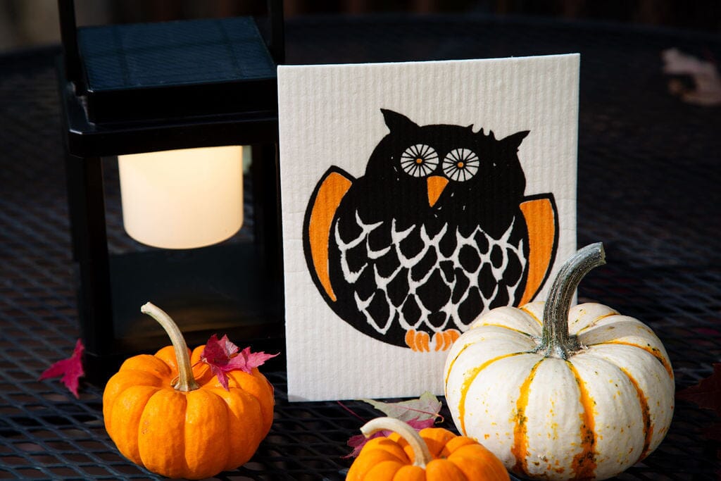 Owl Swedish Dishcloth | Orange &amp; Black (Halloween) Swedish Dishcloths SWEETGUM TEXTILES CO., LLC 