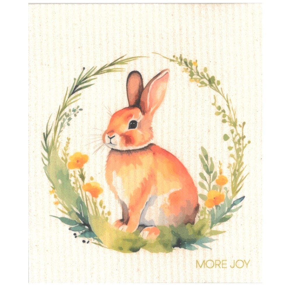 Spring Bunny in Daffodil Wreath | Yellow & Green Swedish Dishcloth Swedish Dishcloths SWEETGUM TEXTILES CO., LLC 