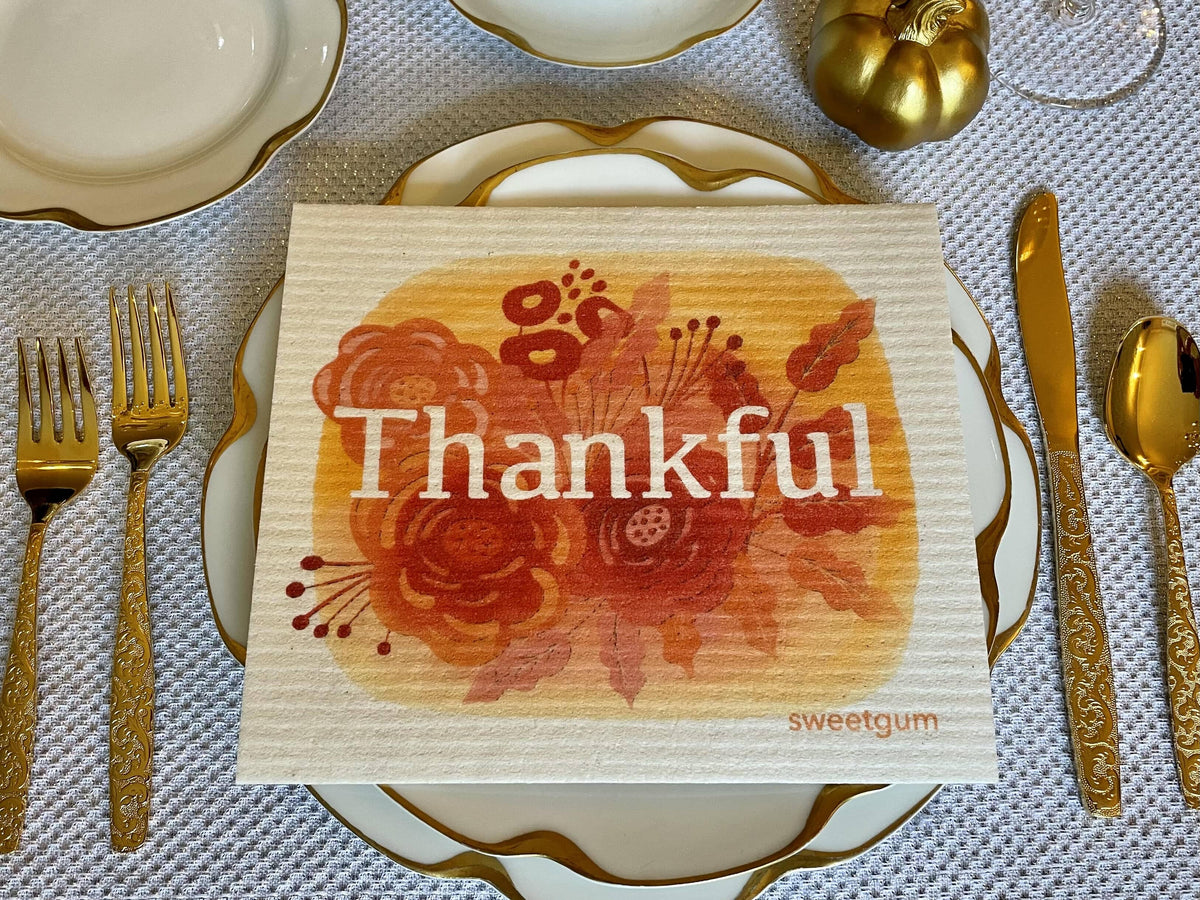 Thankful Swedish Dishcloth | Orange and Burgundy Swedish Dishcloths sweetgum textiles company, LLC 