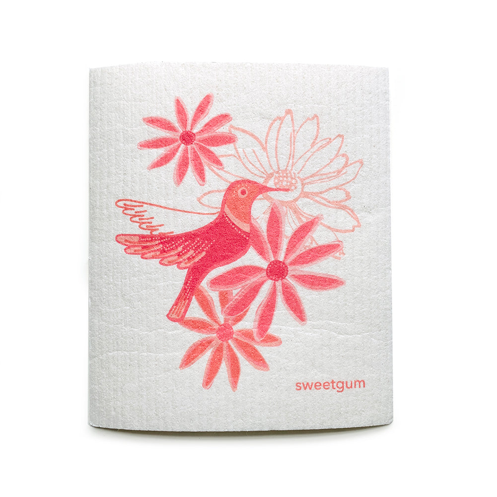 Bundle of 3 Swedish Dishcloths | Pink Flowers &amp; Hummingbird Swedish Dishcloths sweetgum textiles company, LLC 
