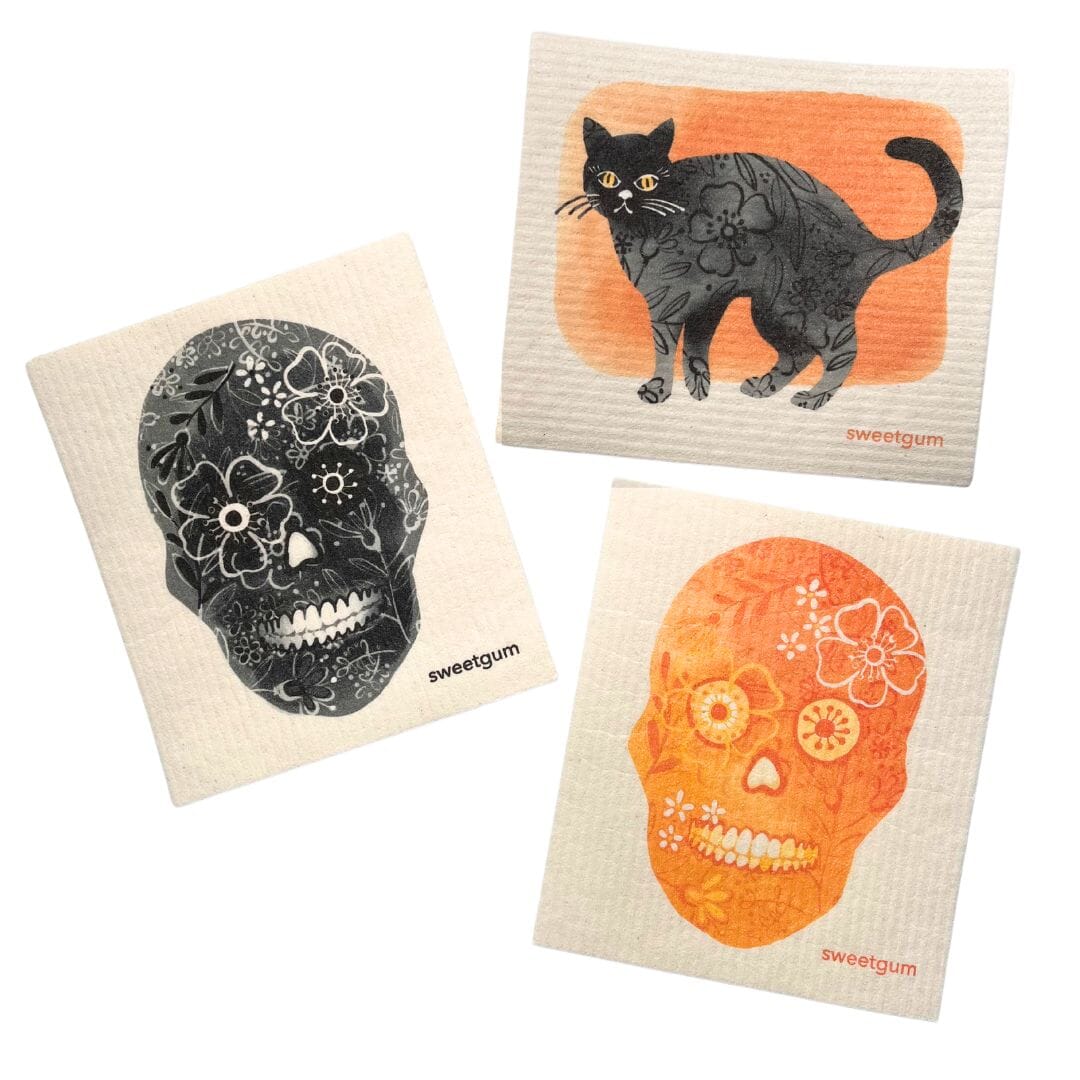 Bundle of 3 Swedish Dishcloths | Spooky &amp; Sweet Halloween (Orange &amp; Black) Swedish Dishcloths sweetgum textiles company, LLC 