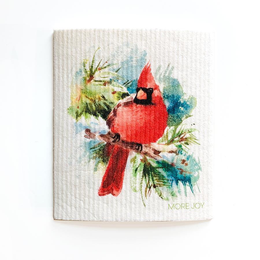 Christmas Cardinal Birds Biodegradable Swedish Dishcloth