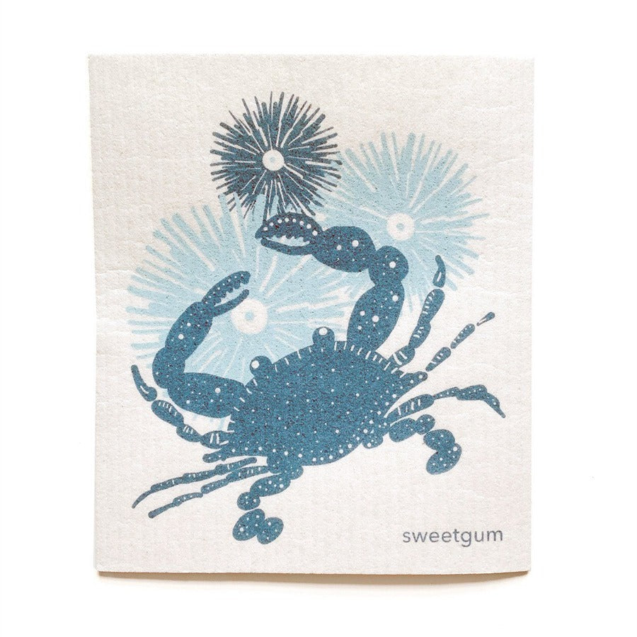 Crab Swedish Dishcloth | Blue/ Teal | 8&quot; x 6.75&quot; | Swedish Dishcloths sweetgum textiles company, LLC 