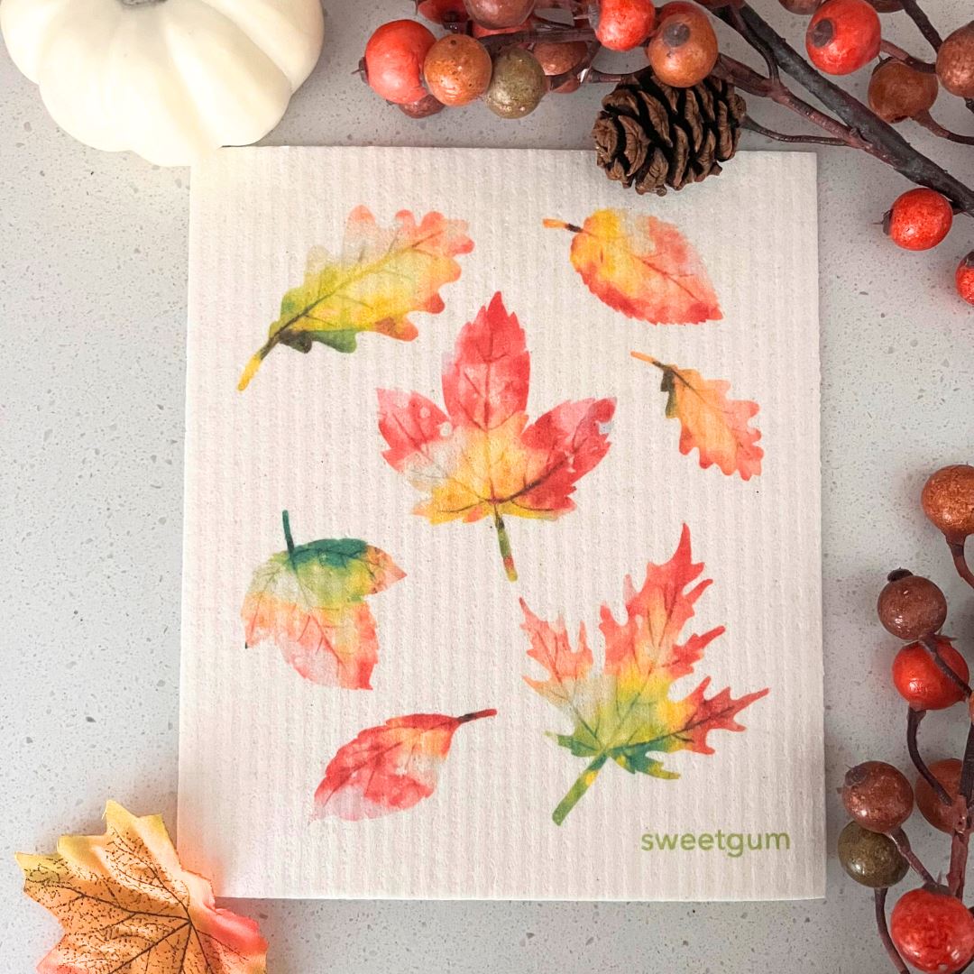 Fall Leaves Swedish Dishcloth | multicolor Swedish Dishcloths SWEETGUM TEXTILES CO., LLC 