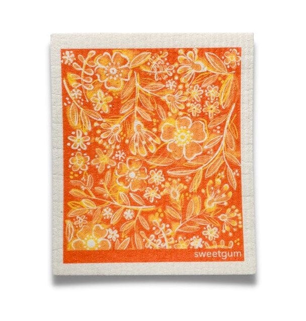 Flowers &amp; Leaves Swedish Dishcloth | Orange | Sweetgum Home Swedish Dishcloths sweetgum textiles company, LLC 