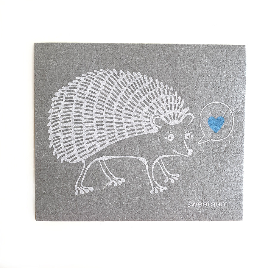 Hedgehog | White on Grey | Swedish Dishcloth Swedish Dishcloths sweetgum textiles company, LLC 