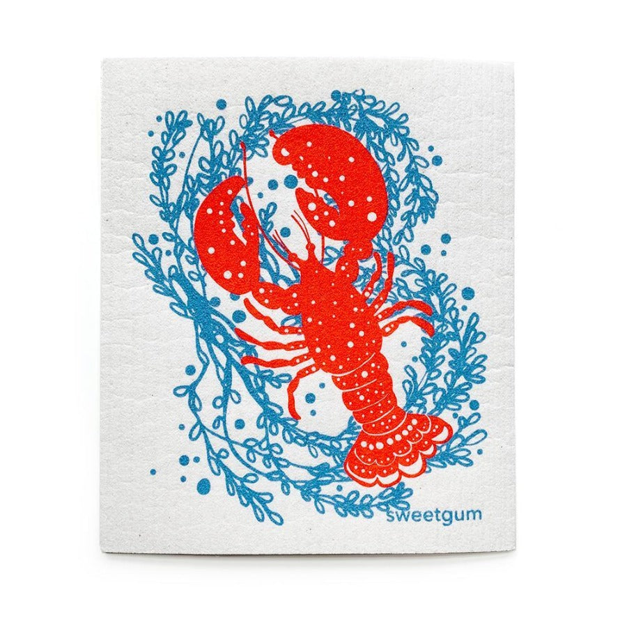 Maine Lobster Swedish Dishcloth | Red/Blue | 8&quot; x 6.75&quot; | Sweetgum Swedish Dishcloths SWEETGUM TEXTILES CO., LLC 