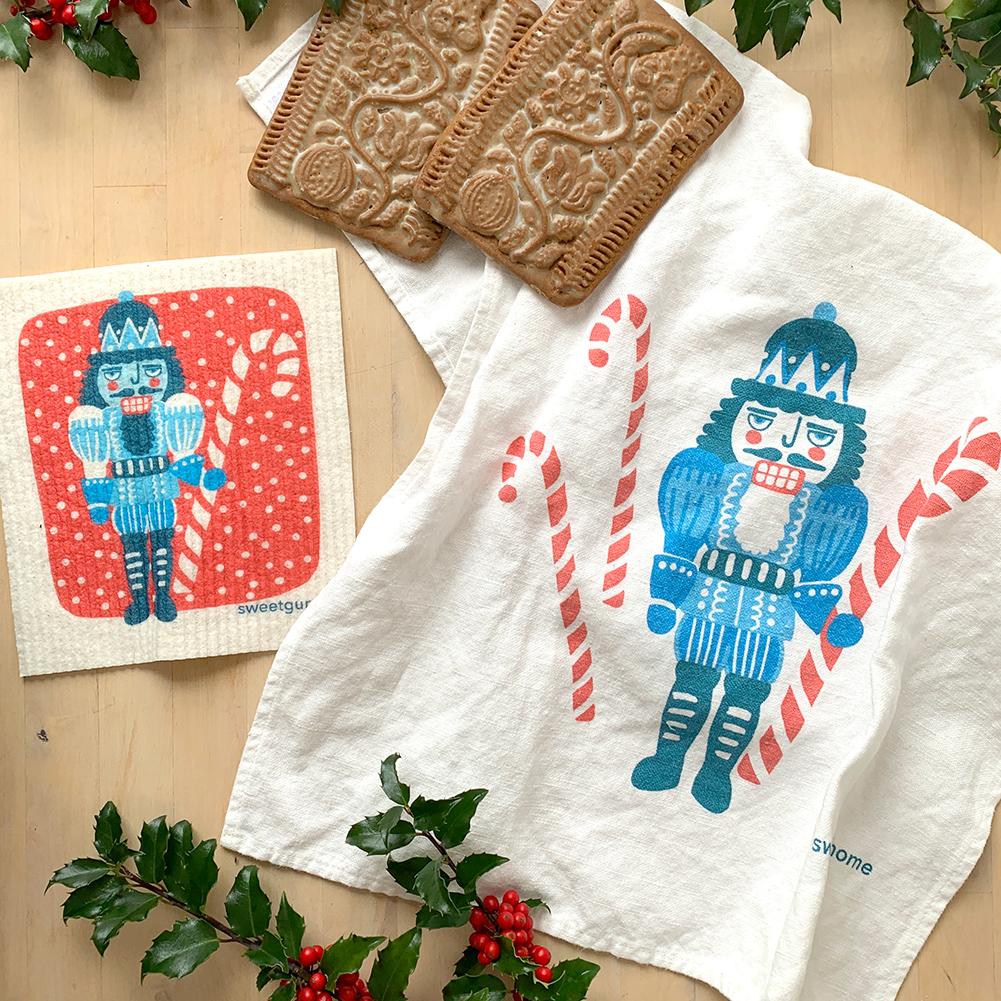 Nutcracker Tea Towel + 1 Swedish Dishcloth Bundle Tea Towel sweetgum textiles company, LLC 