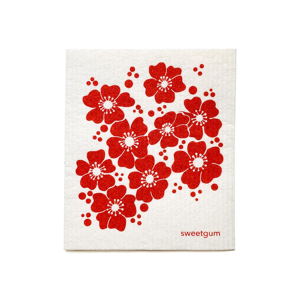 Red Flowers Swedish Dishcloth | Red | Sweetgum Swedish Dishcloths sweetgum textiles company, LLC 