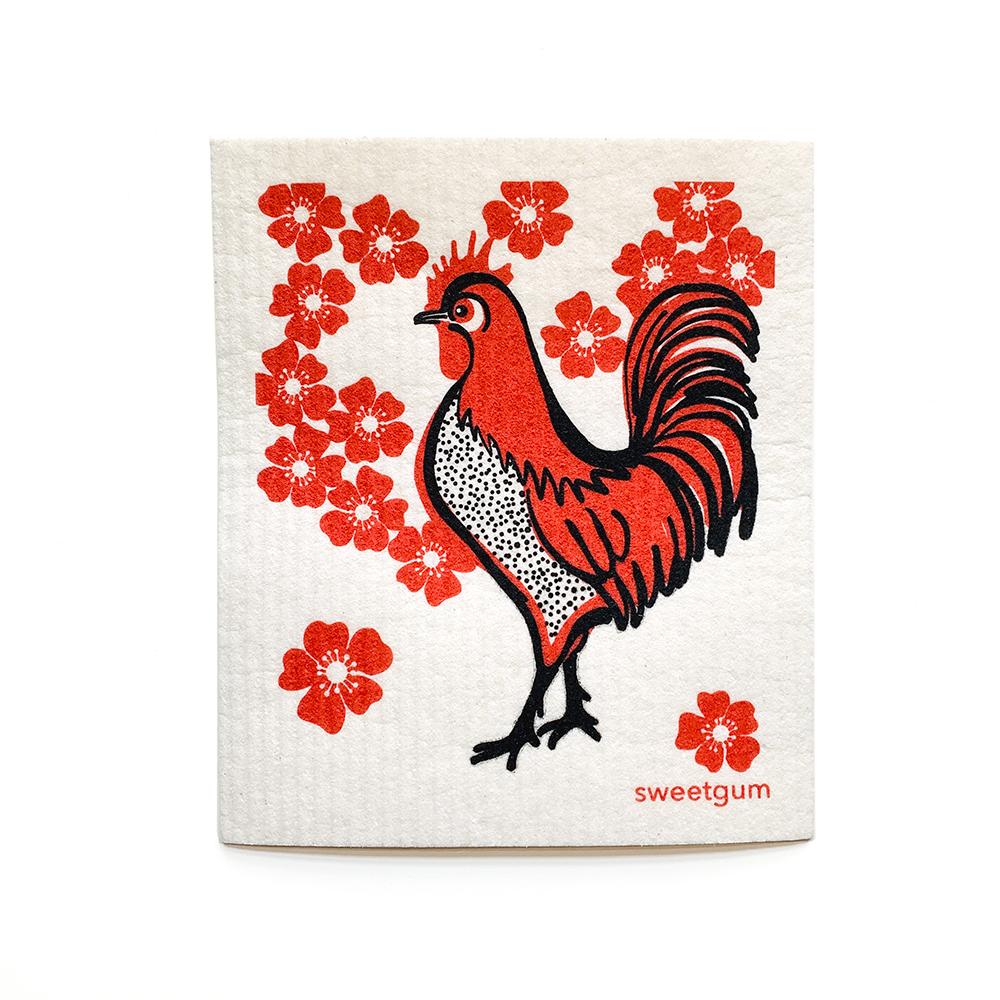 Red Rooster Swedish Dishcloth | Red/Black | Sweetgum Swedish Dishcloths sweetgum textiles company, LLC 