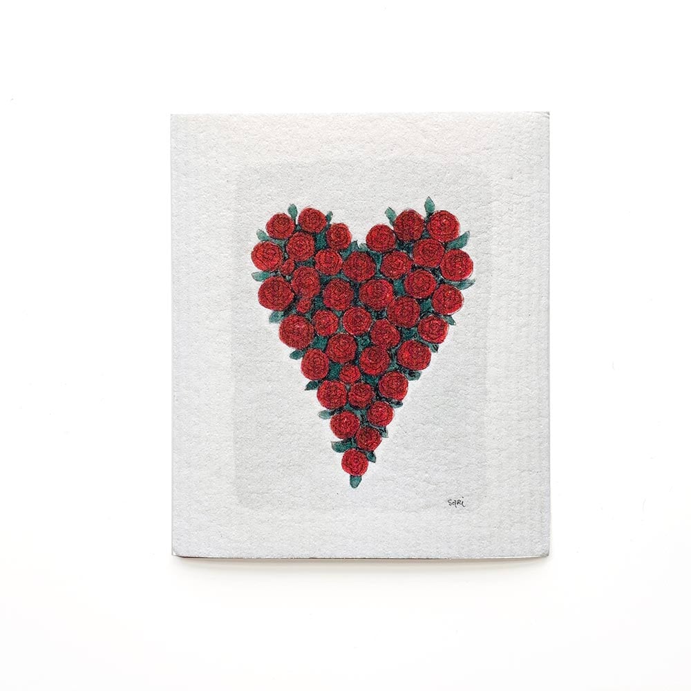 Red Rose Heart Swedish Dishcloth Swedish Dishcloths SWEETGUM TEXTILES CO., LLC 
