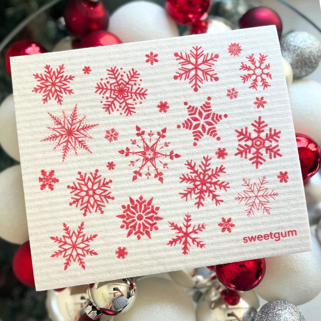 Red & White Nordic Snowflakes Swedish Dishcloth Swedish Dishcloths sweetgum textiles company, LLC 