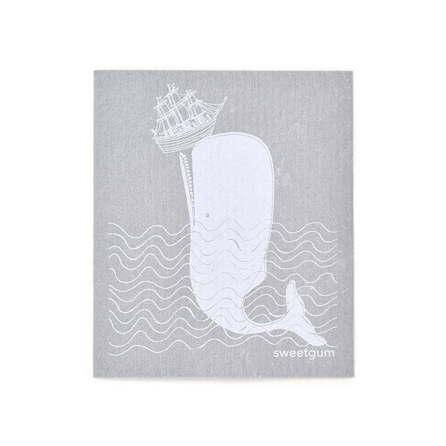 Whale Swedish Dishcloth | White on Gray | 8" x 6.75" | Sweetgum Swedish Dishcloths SWEETGUM TEXTILES CO., LLC 