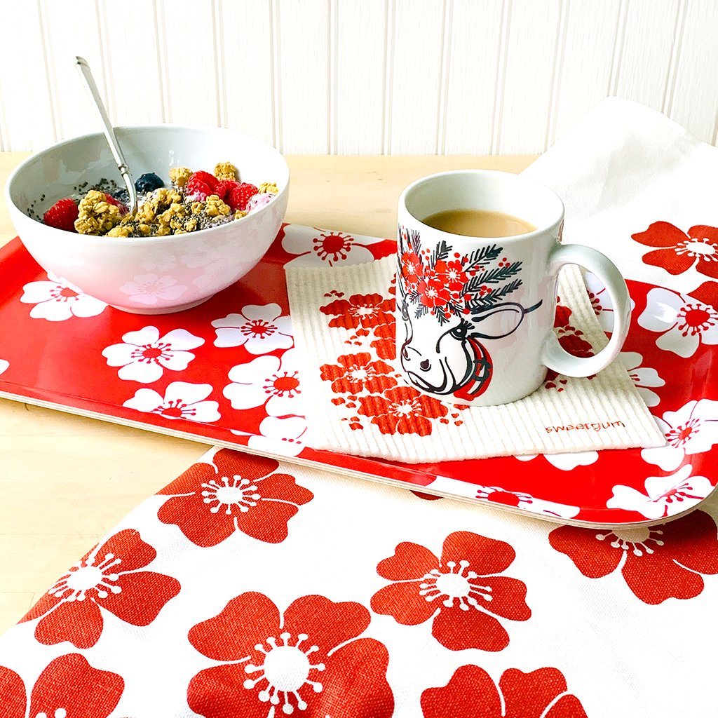 White Flowers Tray | wood and melamine | 17&quot; x 9&quot; | Sweetgum sweetgum textiles company, LLC 