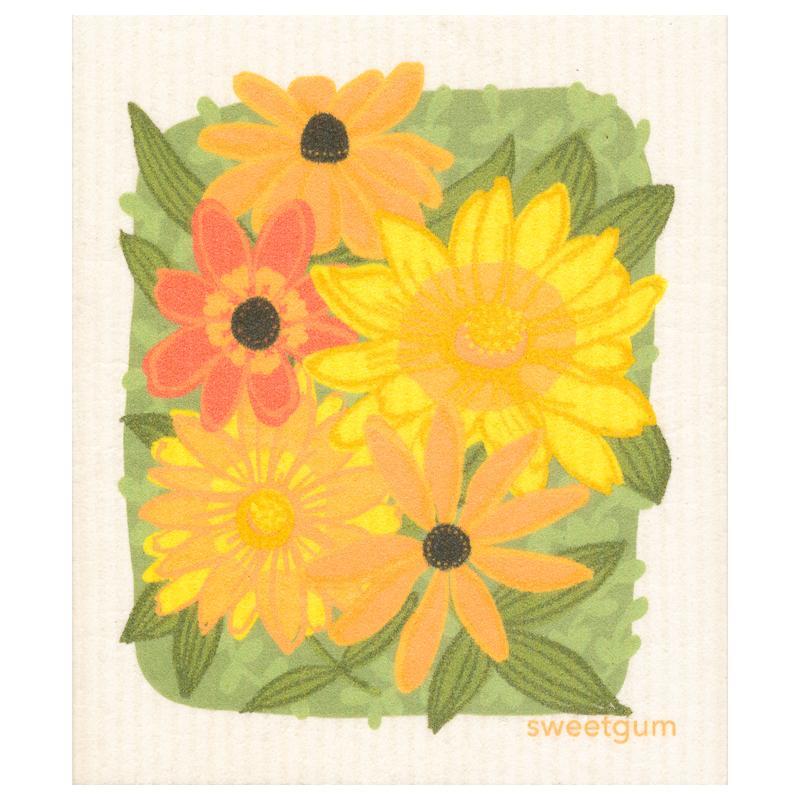 Yellow Flowers &amp; Leaves Swedish Dishcloth | Sweetgum Home Swedish Dishcloths sweetgum textiles company, LLC 